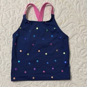 Mini Boden Navy Swim Tank with Pink Straps
